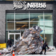 The trash monster that popped up outside of Nestle’s US headquarters in Arlington today.
